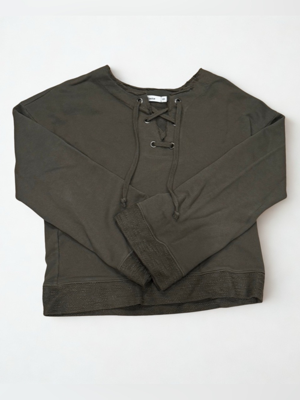NWOT Red Haute Olive Green Lace-Up Sweatshirt, Size XS